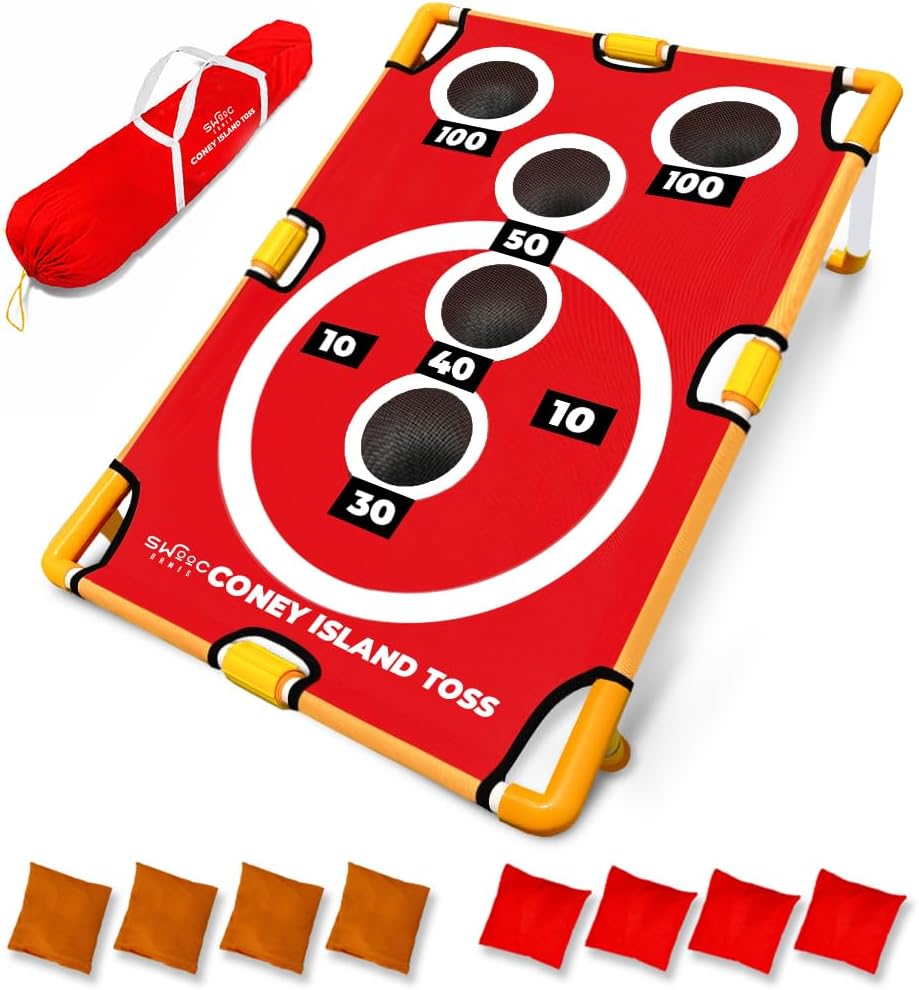 Games - Coney Island Toss - Arcade Style Cornhole Board Set w/Carrying Case & 15+ Games - Corn Hole Games for Adults