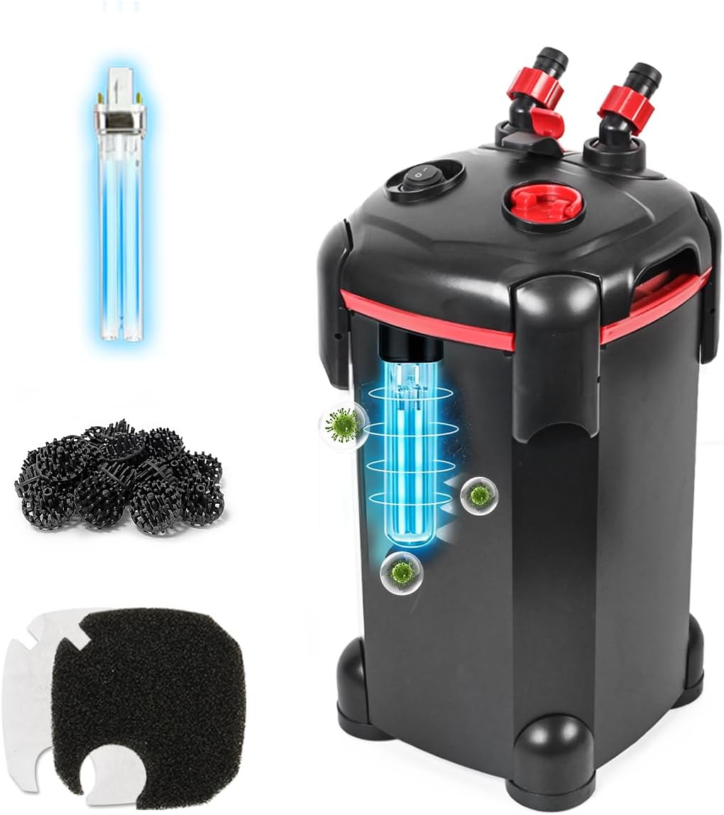 Canister Filter, External Aquarium Filter Ultra-Quiet with Media