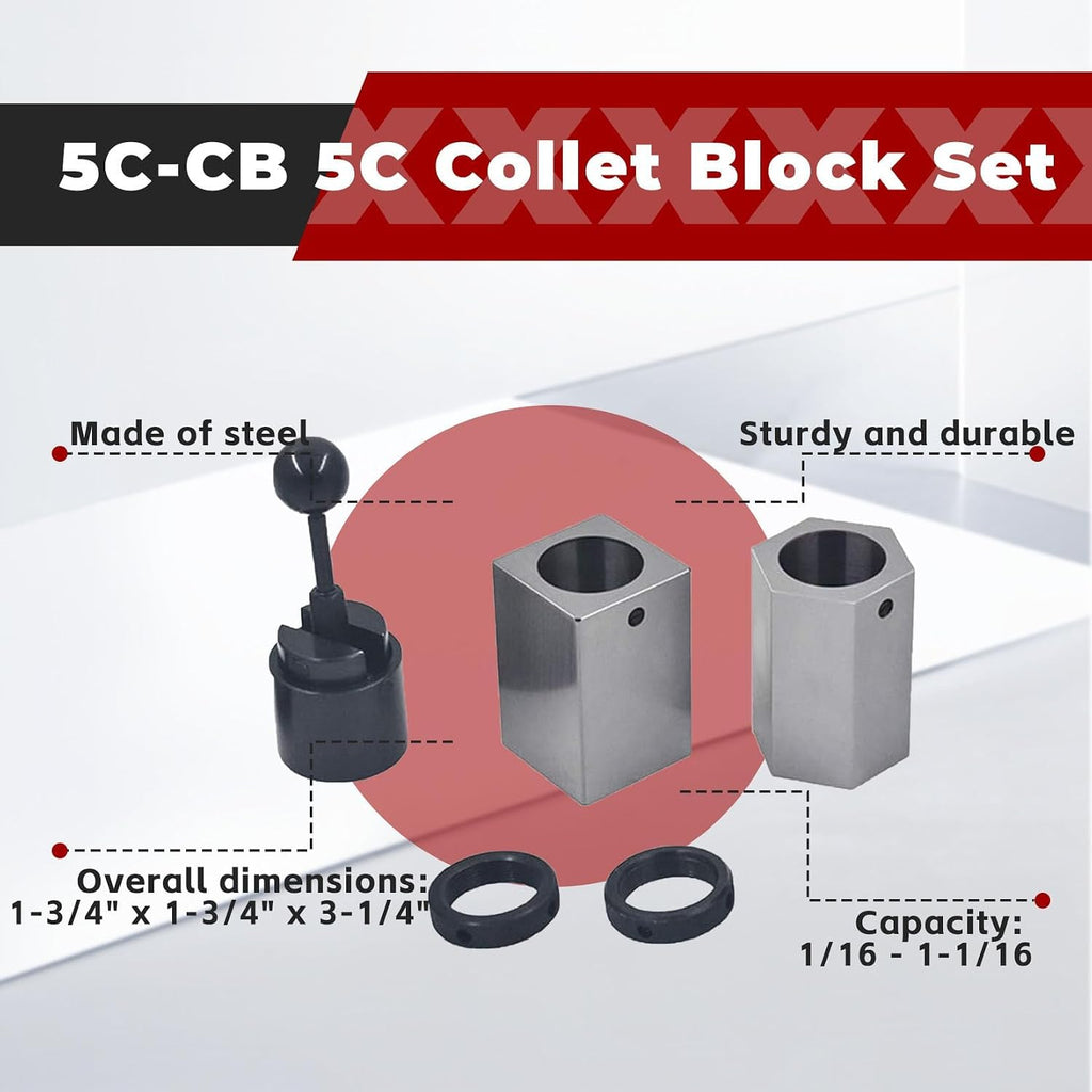 findmall 5C Collet Block Set Hex 5C-CB, Square Collets and Closer