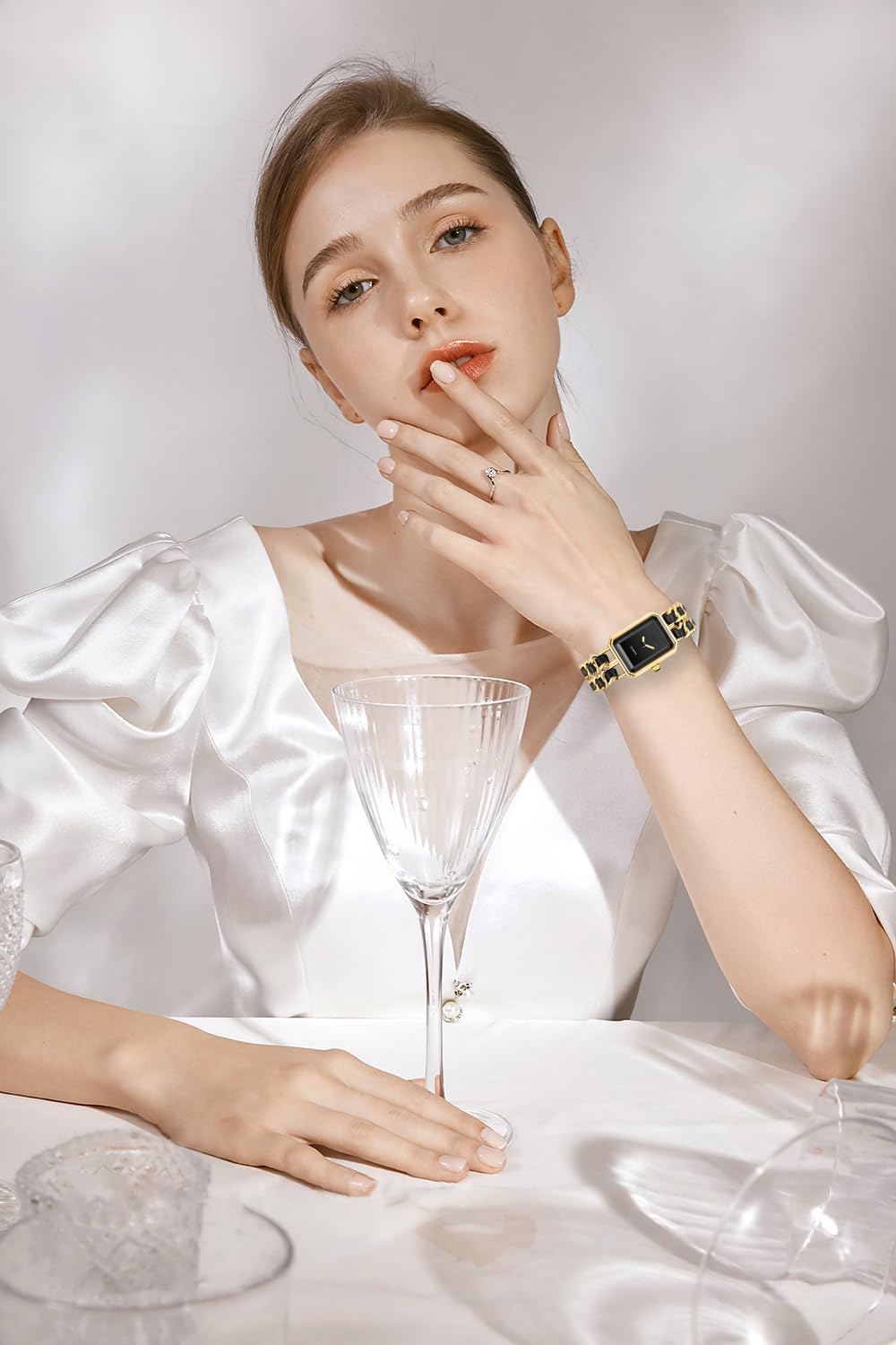 Elegant Womens Square Bracelet Watch, Chain Braid Band Quartz Watch | Retro Dress Design, Lightweight Fit, Adjustable