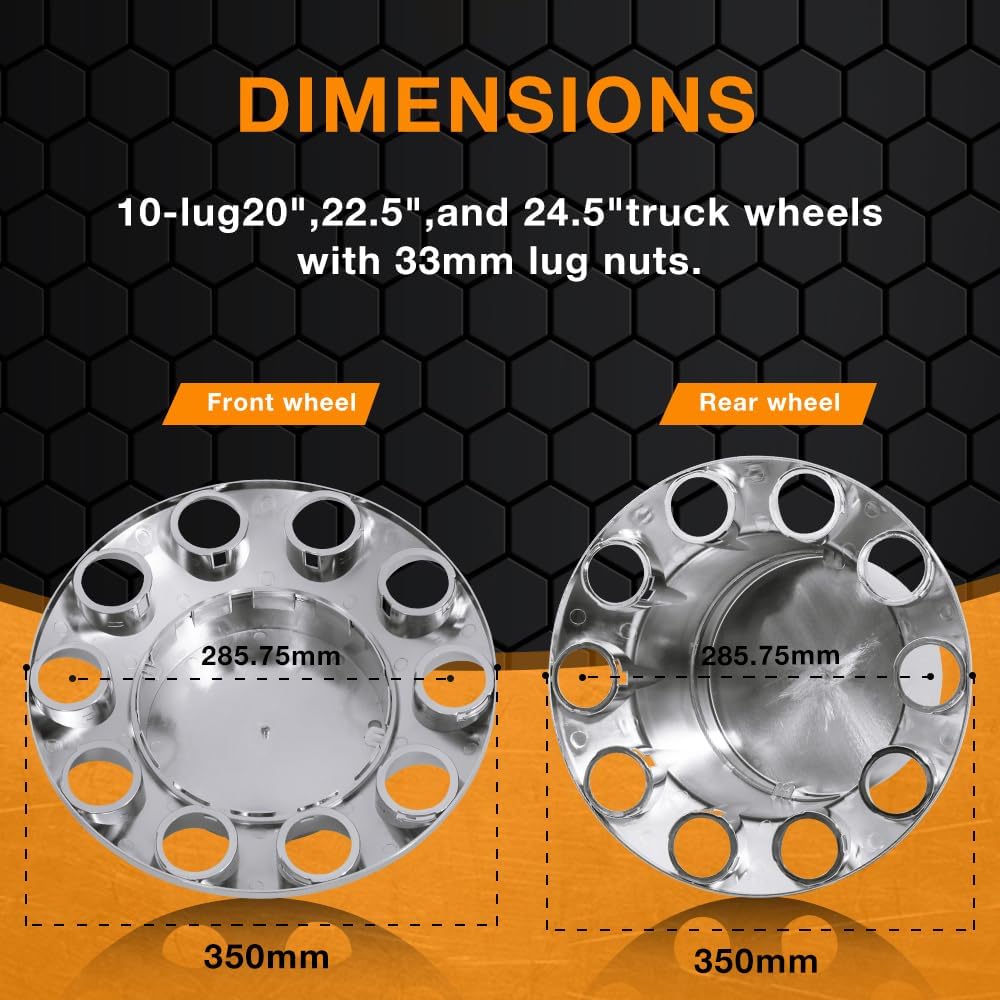 33mm Chrome ABS Flat Top Hub Cover Kit Axle Cover with 33mm Thread-on Lug Nut Covers 2 Front and 4 Rear Axle Wheel