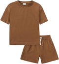 Toddler T-Shirt Shorts Sets Baby Boys 2pc Shorts Sets Plain Lightweight Summer Casual Tees Pants Outfits Cute Crew Neck