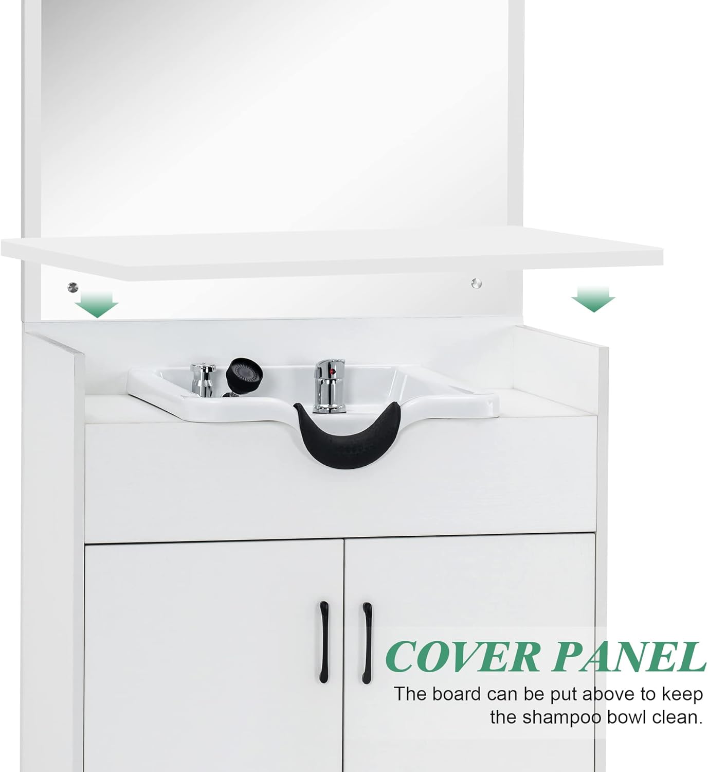 Backwash Shampoo Bowl Sink Chair Station with Mirror Salon Styling Cabinet Spa Equipment 3130 (White)