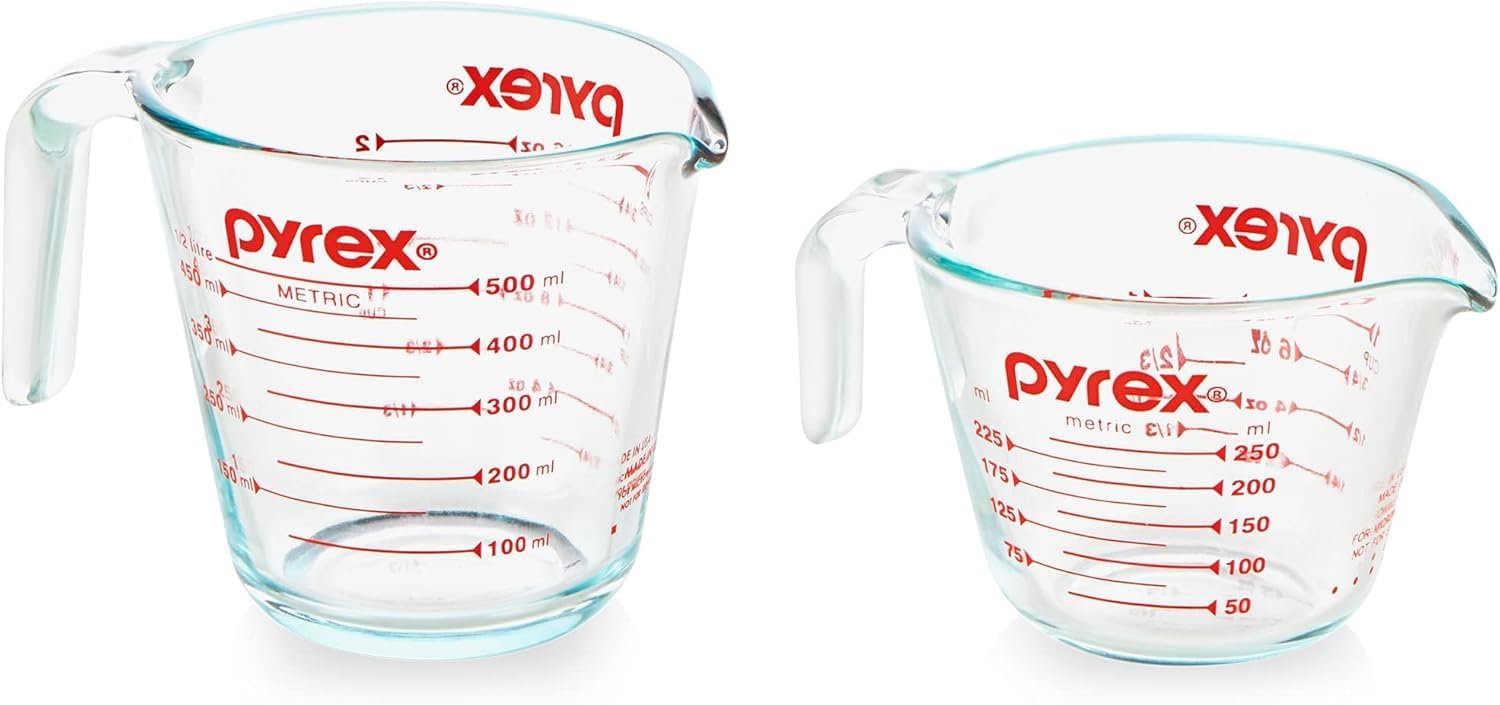 Essentials (2-Pack) Glass Measuring Cups Set, (1 & 2 Cup) Measuring Cups For Prepping, Baking and Cooking, Preheated