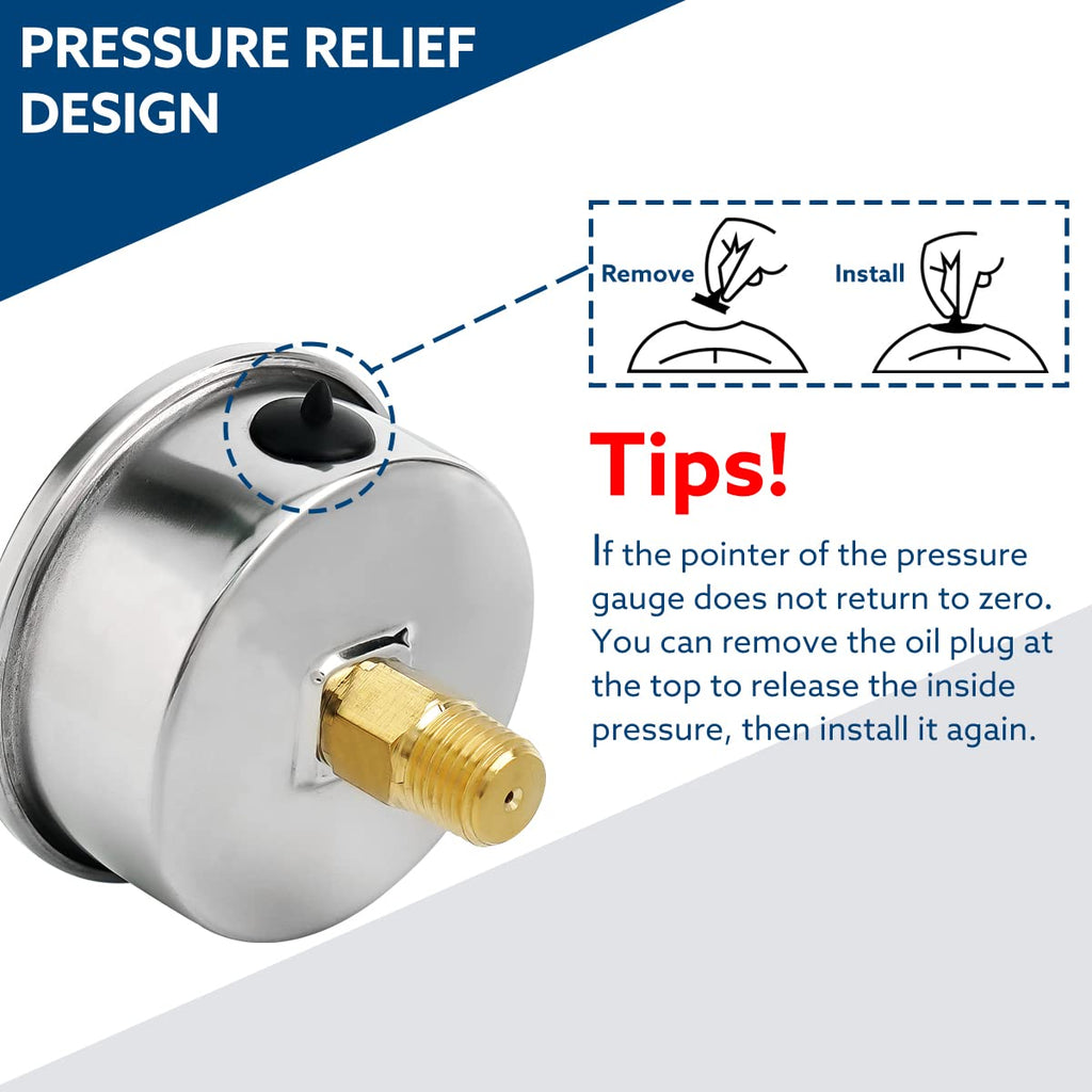 SENCTRL 0-100 Psi Liquid Filled Low Pressure Gauge, 1/4" NPT Back Mount