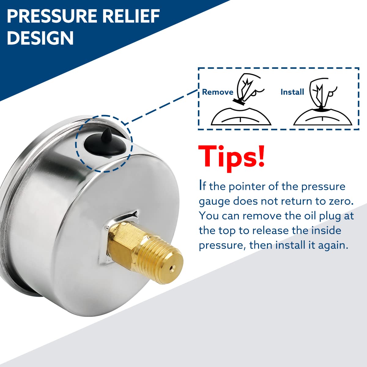 SENCTRL 0-100 Psi Liquid Filled Low Pressure Gauge, 1/4" NPT Back Mount