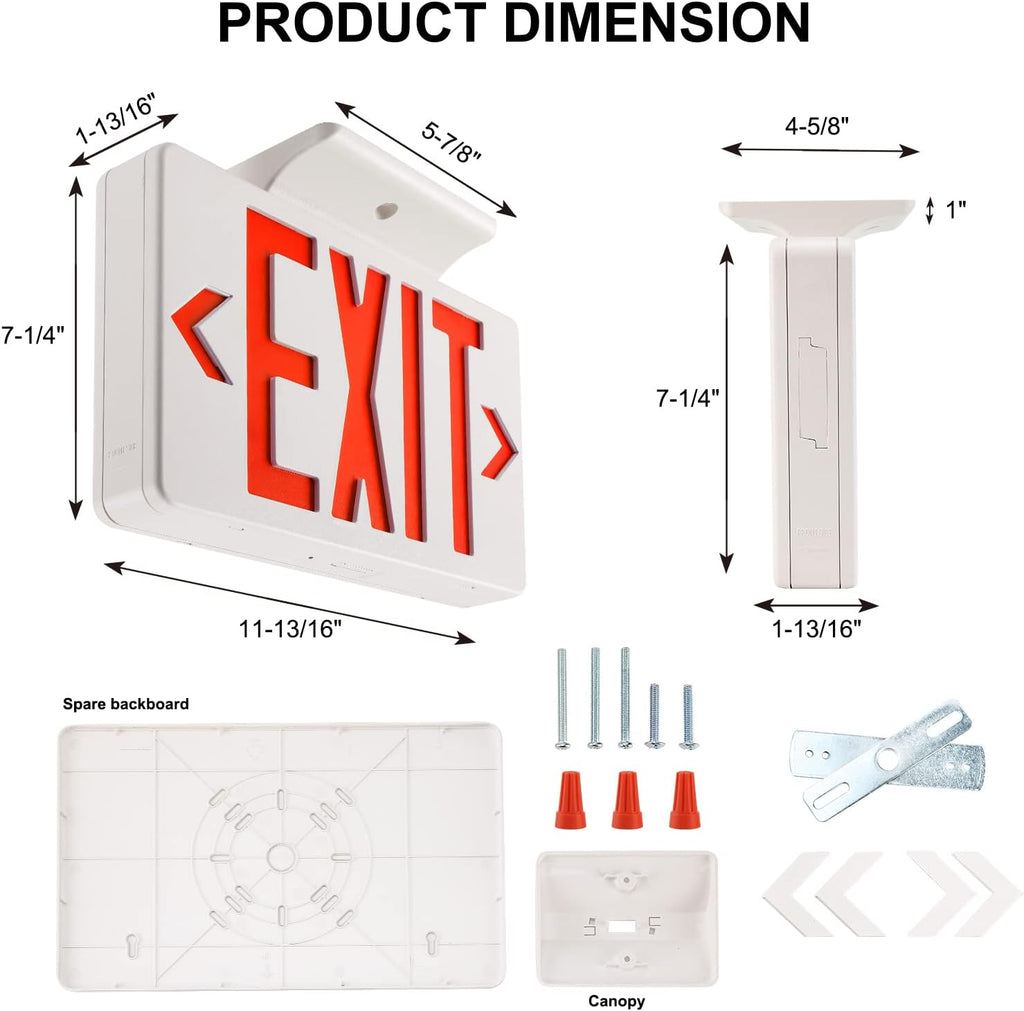 LED Exit Sign Emergency Light Single or Double Faces Rechargeable UL Certified GX-200NR (Red)