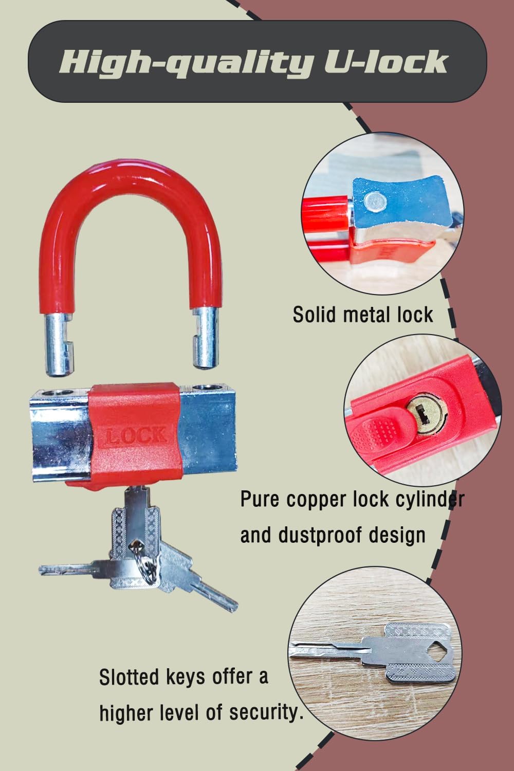 Heavy Duty Motorcycle Chain Lock, 10ft 10mm Thick Cut Resistant Security Chain with 16mm U-Lock & 3 Keys, Anti Theft