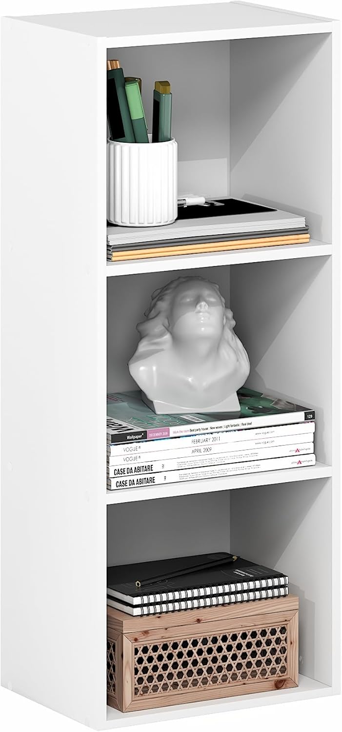 LUDER Book Shelf, 3-Cube Bookshelf, Bookcase with Open Shelves, 9.3 x 12 x 31.5, Easy Assembly
