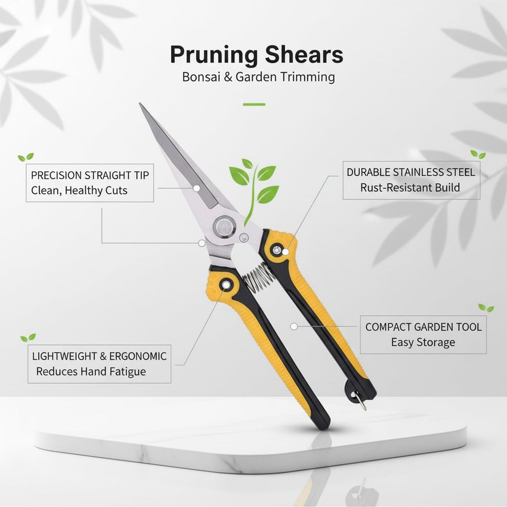 Stainless Steel Straight Tip Pruning Shears for Bonsai & Garden Trimming - Ergonomic Hand Tool (1 Pack)