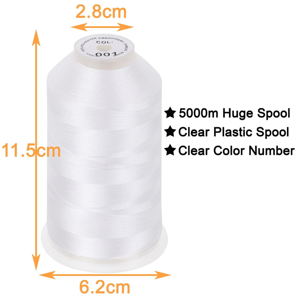 5000M Huge Spool Embroidery Machine Thread - White