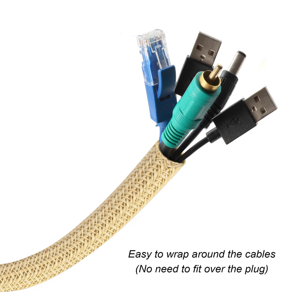 CrocSee Cable Management Sleeve, Split Design, 10FT - 1/2 Inch, Beige