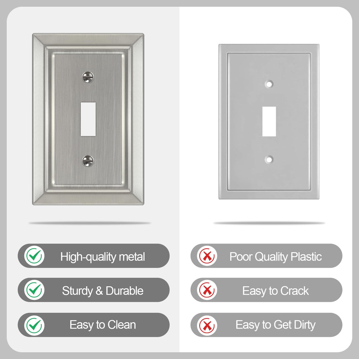 Metal Wall Plate for Light Switch, Applicable to Single Toggle, 6 Pack
