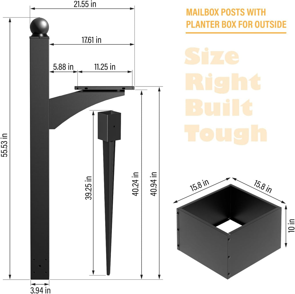 56" Decorative Mailbox Post with Planter Box for Outside | For Outside, Tall Decorative Mount, Decorative Post