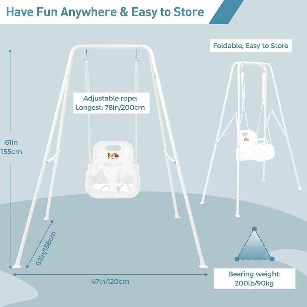 Toddler Swing with Foldable Metal Stand for Toddlers Aged 1~10 Years, 3-in-1 Baby Swing Set with 4 Sandbags for