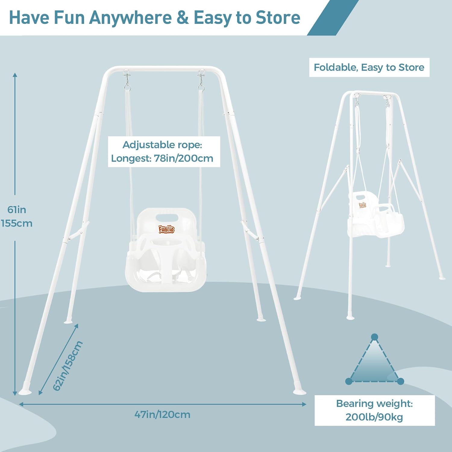 Toddler Swing with Foldable Metal Stand for Toddlers Aged 1~10 Years, 3-in-1 Baby Swing Set with 4 Sandbags for