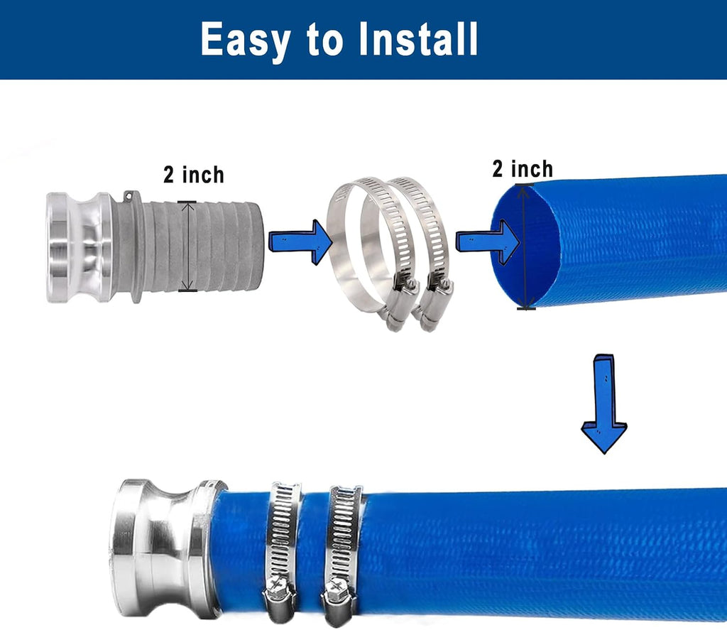 EASTRANS 2 inch AL Cam Lock Hose Fittings (Type E) with 2 Clamps, 2 PCS