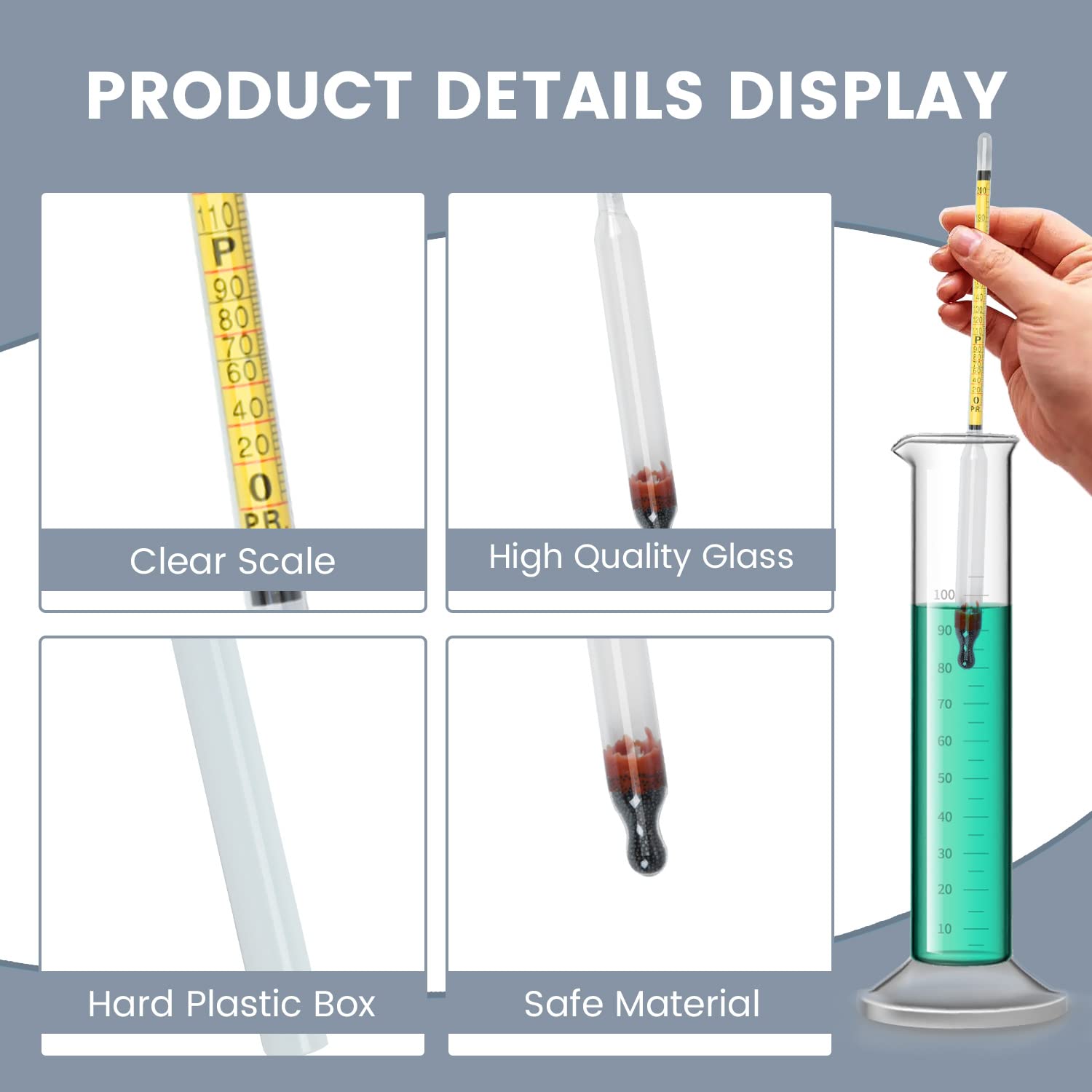 Hydrometer Alcohol 0-200 Proof and Tralle Accurate Alcohol Proof Tester for Liquor, Distilling Moonshine