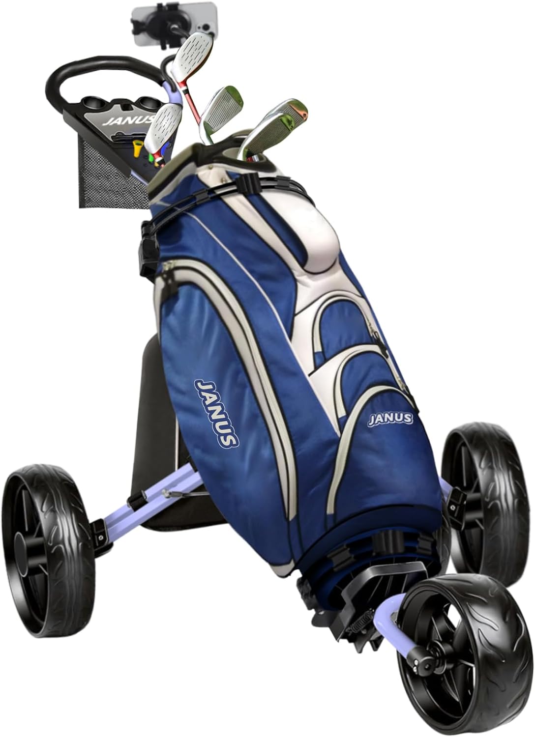 Golf Push Cart 3 Wheel, Foldable with One-Click Folding, Compact Golf Bag Cart, Wide EVA Wheels, Foot Brake, Elastic