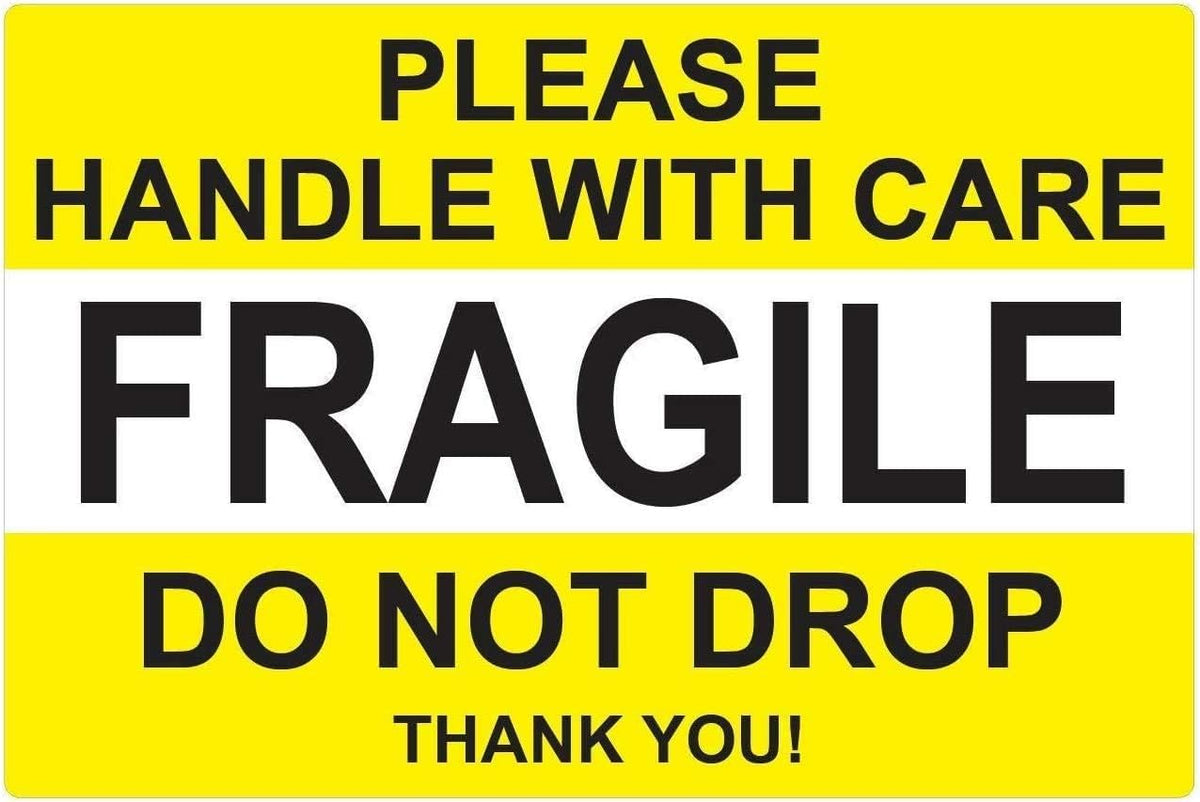 Fragile Please Handle with Care Do Not Drop Label Stickers 2" x 3" Waterproof, Bright Yellow - 500 Stickers (Fragile