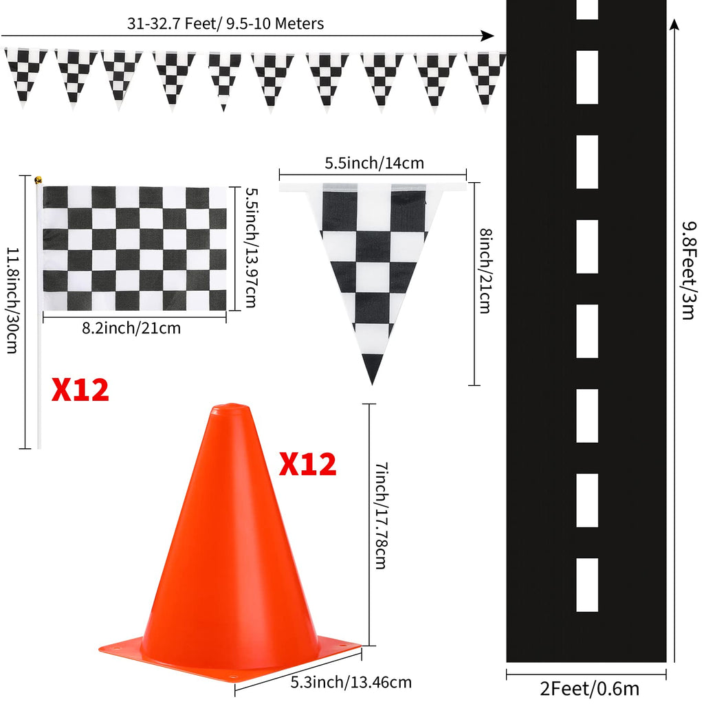 Traffic Cones and Racing Checkered Flags Set, Orange