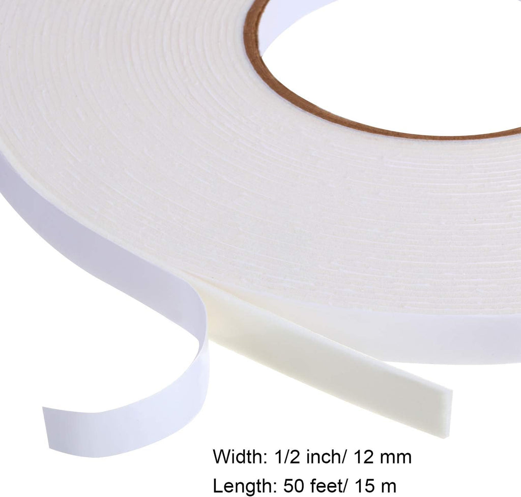 3 Rolls Double Sided Foam Tape, 1/2 Inch by 50 Feet, White