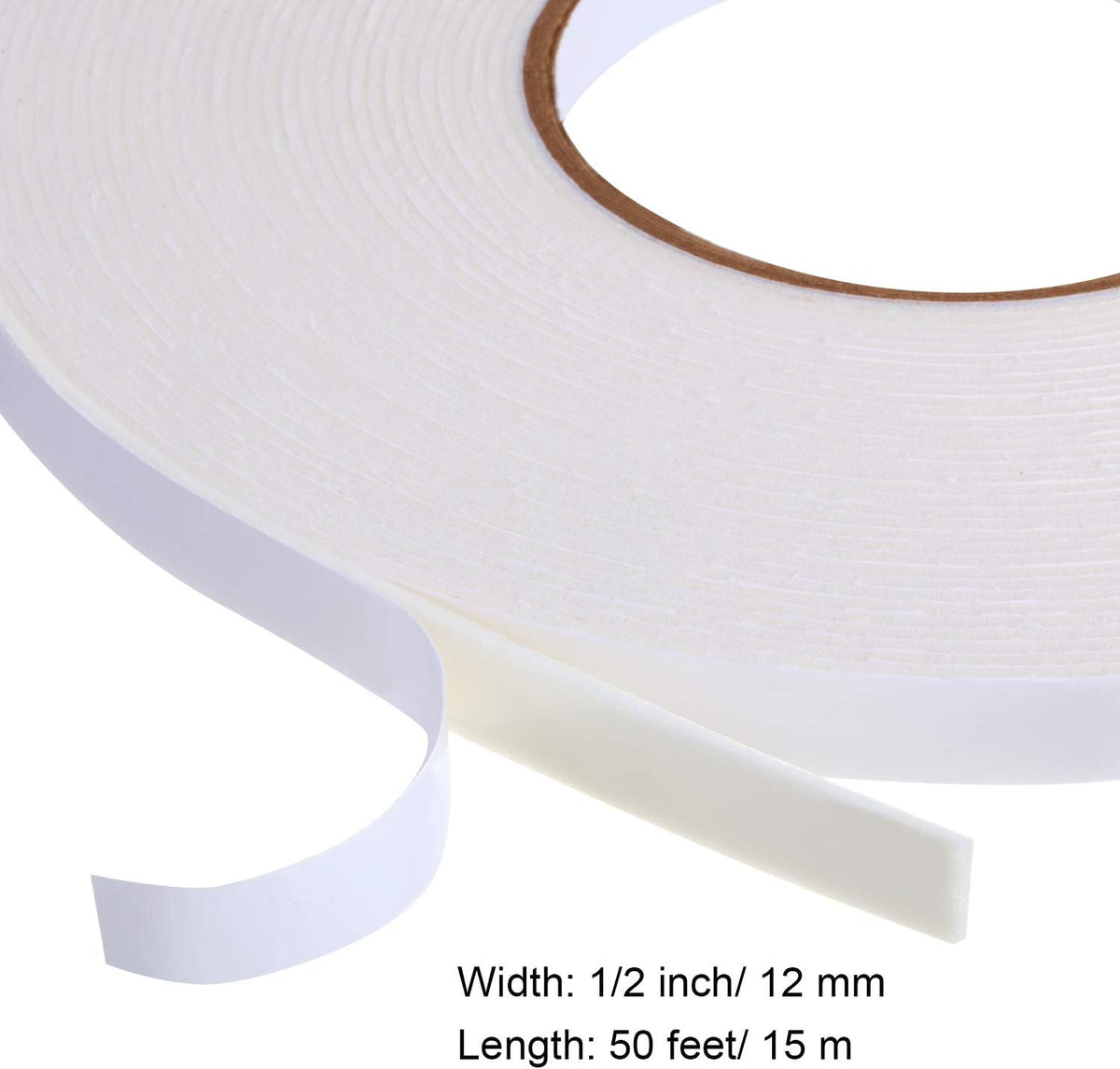 3 Rolls Double Sided Foam Tape, 1/2 Inch by 50 Feet, White