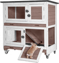 2-Story Rabbit Hutch for 1-2 Bunnies - Indoor Outdoor Wooden Guinea Pig Cages with 4 Wheels, 2 Pull-Out Trays, 5
