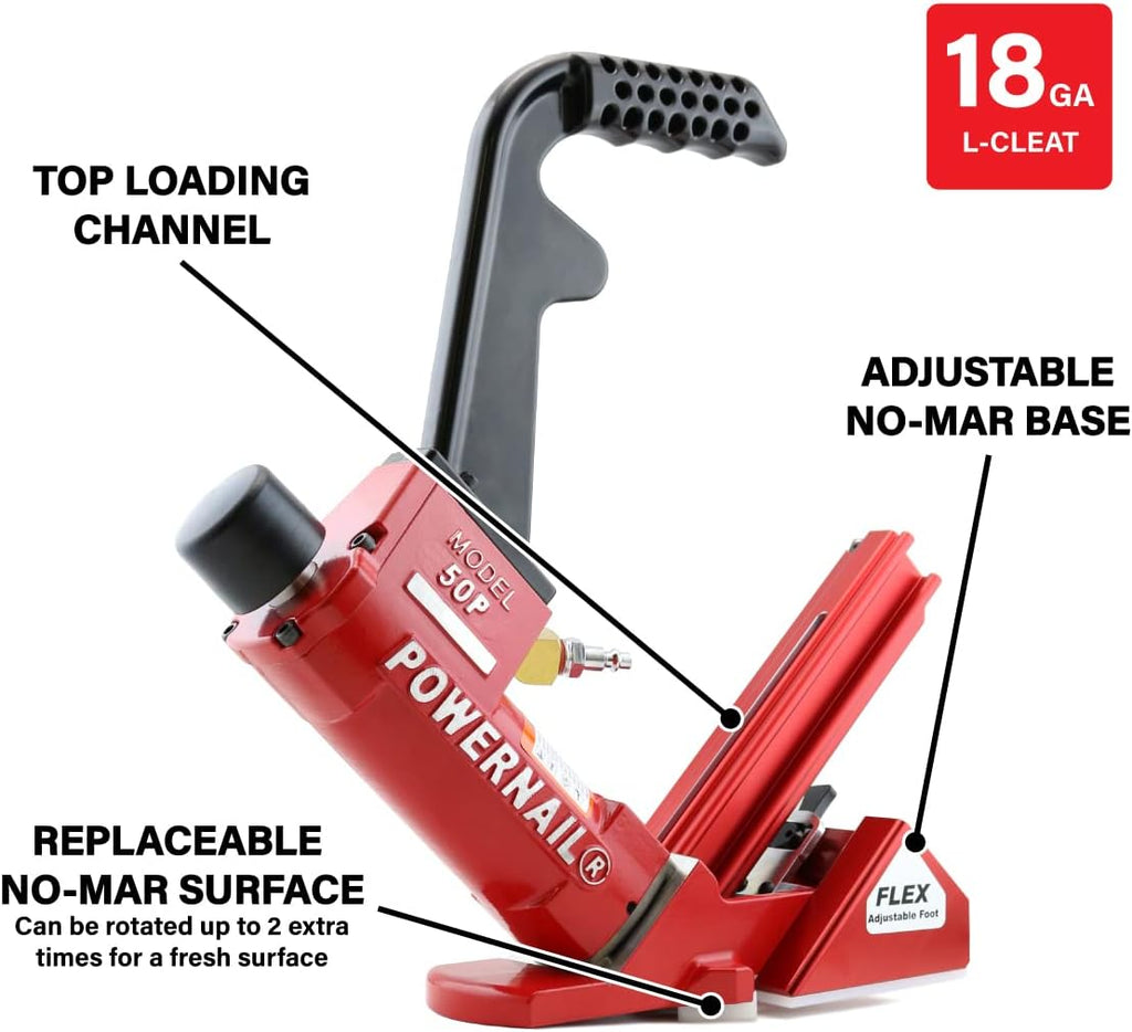 50PFLEXW Pneumatic 18 Gauge L-Cleat Flooring Nailer with Flex Adjustable Base