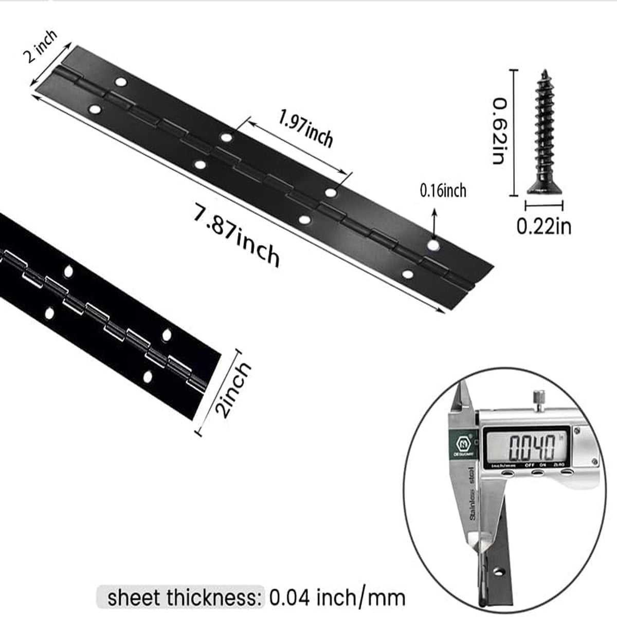 2 Pack Piano Hinge 8" Heavy Duty Black Stainless Continuous 2" Wide