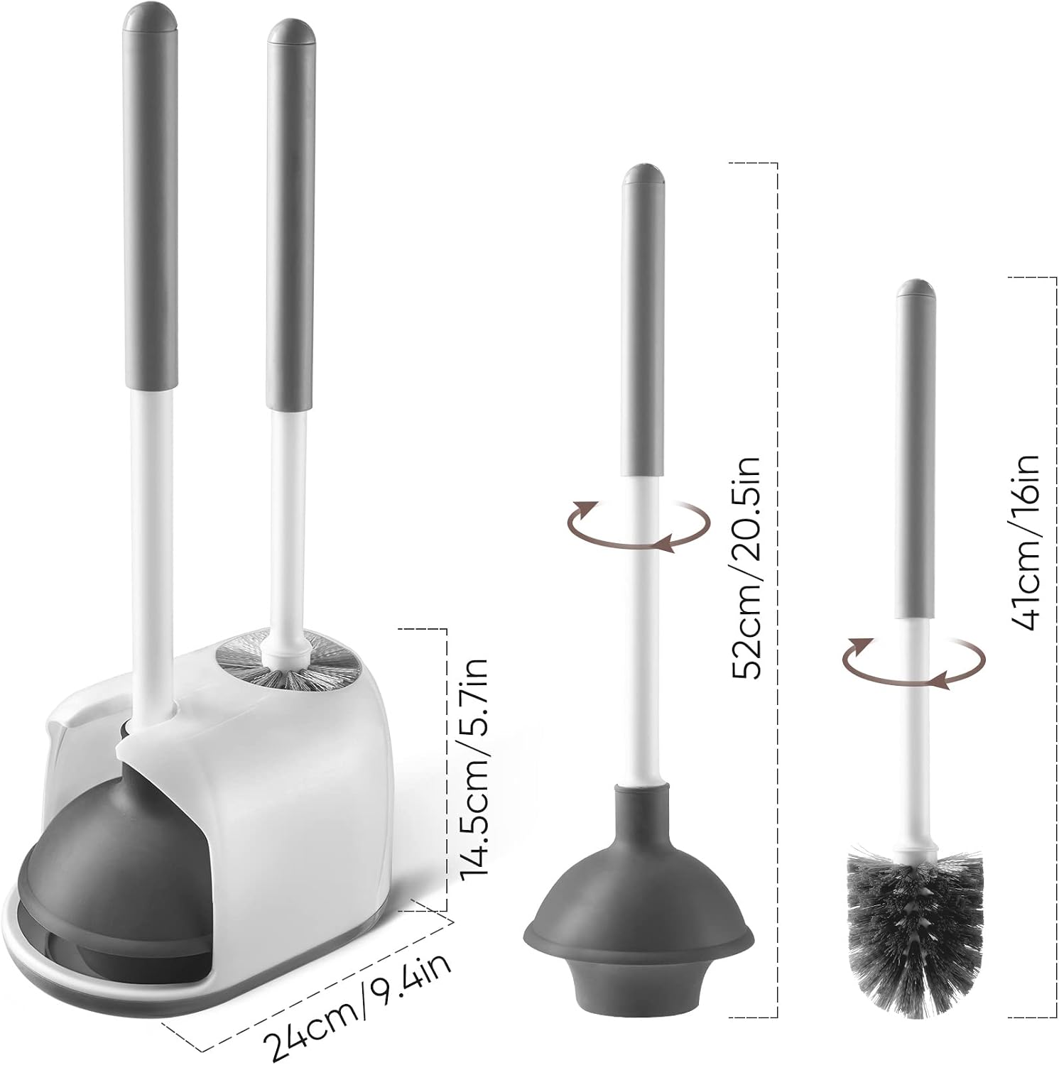 Toilet Plunger and Brush Set, 2-in-1 Compact Holder, White | Unclogs Toilets, Deep Cleans Bowls, Nylon Bristles