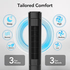 36” Tower Fan with Remote Control for Home, 60 Degree Oscillation, 3 Speeds, 12H Timer, Carry Handle, Black