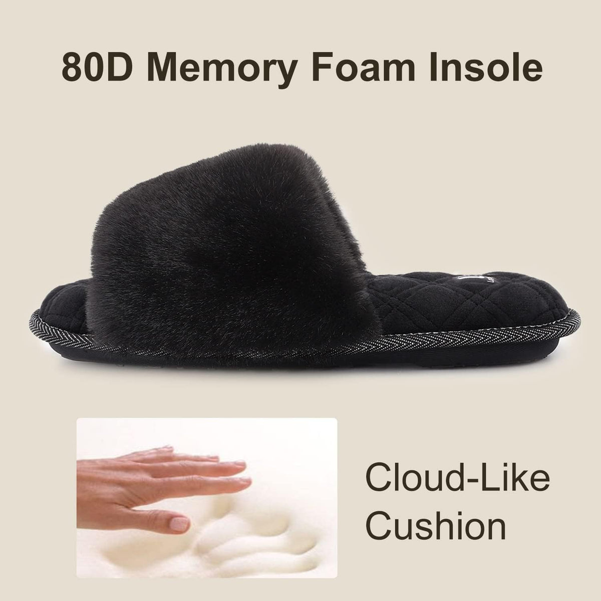 Women's Fuzzy Slippers Comfy Cloud Memory Foam House Shoes Home Open Toe Slides Indoor Outdoor