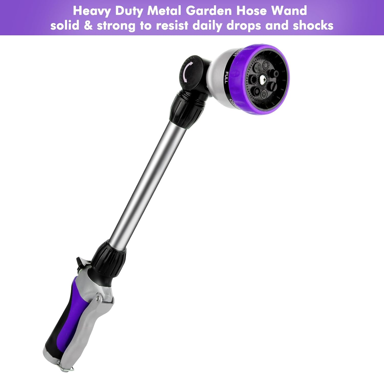 Metal Watering Wand, Heavy Duty Garden Hose Wand with 180° Swivel Ratcheting Head, 16'' Hose Nozzle Sprayer with 7