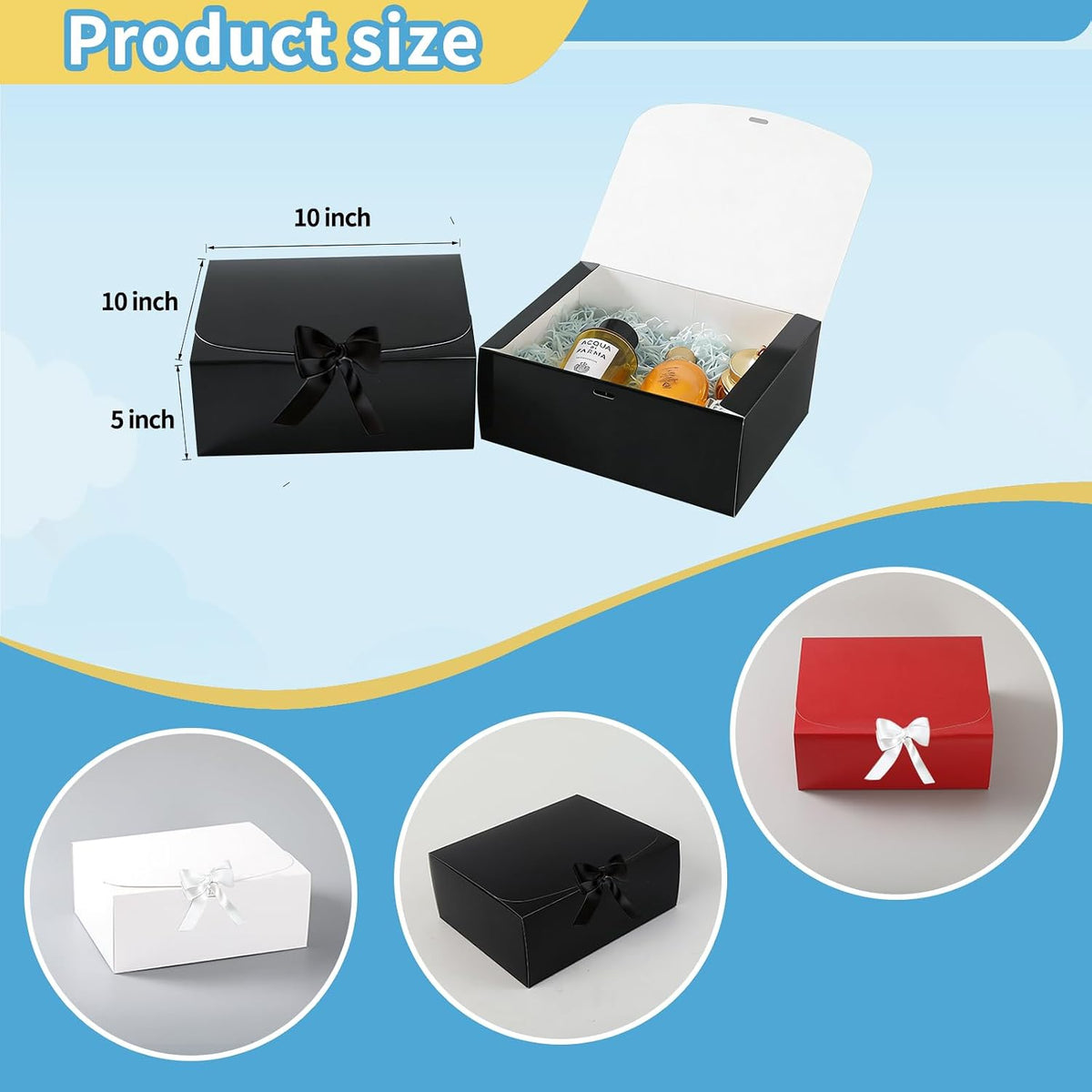 Black Gift Boxes, 10x10x5 Inch Proposal Box, 10 Pack Bridesmaid Boxes