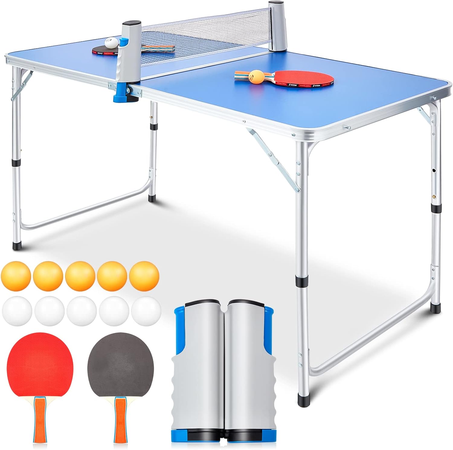 Table Tennis Table Portable Foldable Tables Tennis Game Set with 2 Tabled Tennises Paddles 10 Tabled Tennises Ball