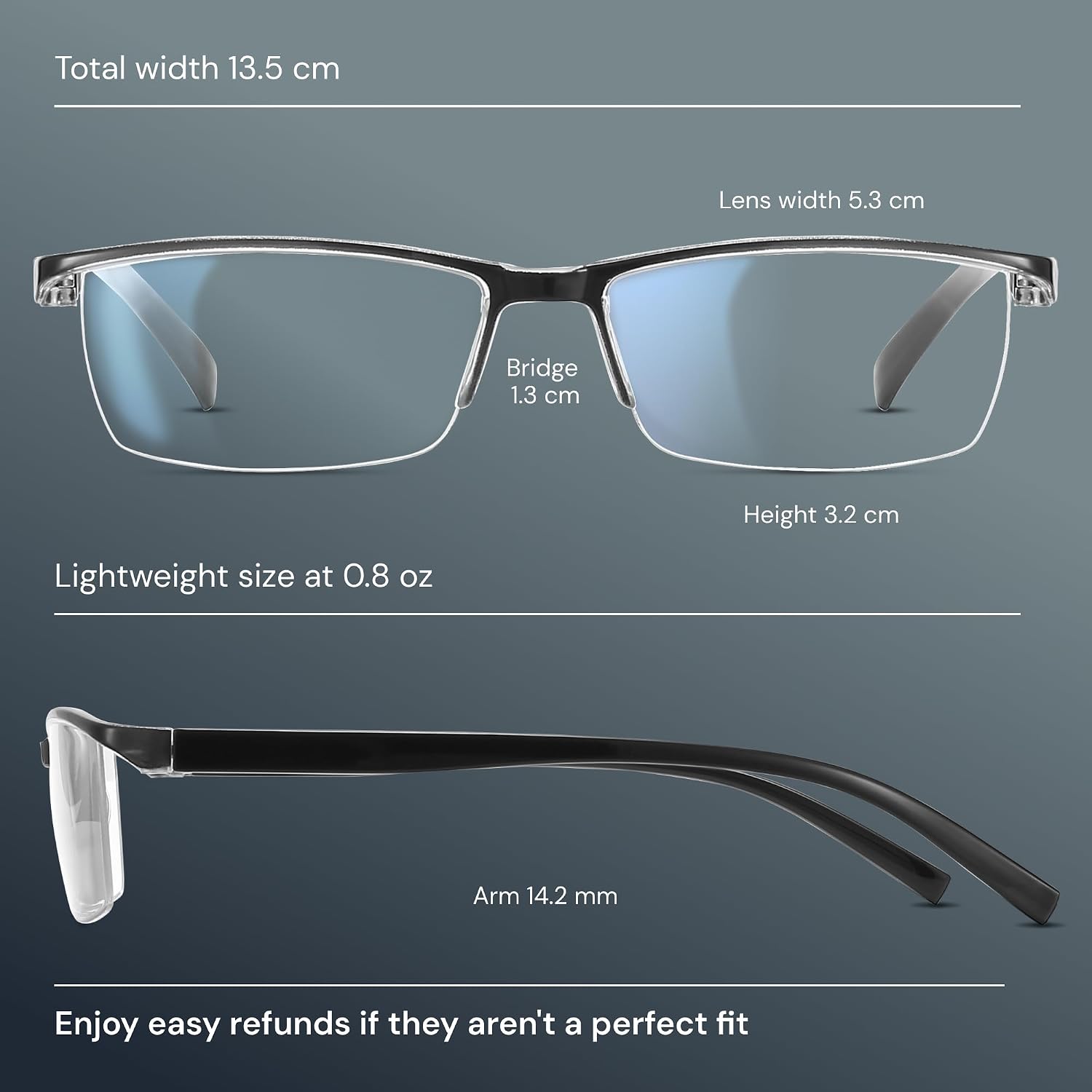 Executive Style Reading Glasses Men - Durable Readers with Blue Light Filtering- Comfortable Fit with TR90 Frames
