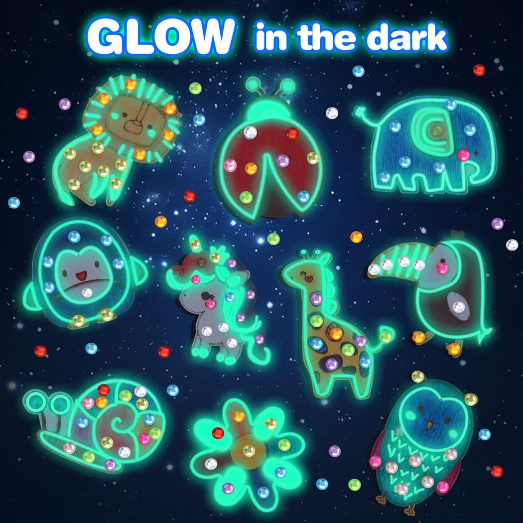 Kids Crafts, 15 PCS Kids Activities Arts and Crafts Painting Kits, Glow in The Dark Wooden Magnets to Paint