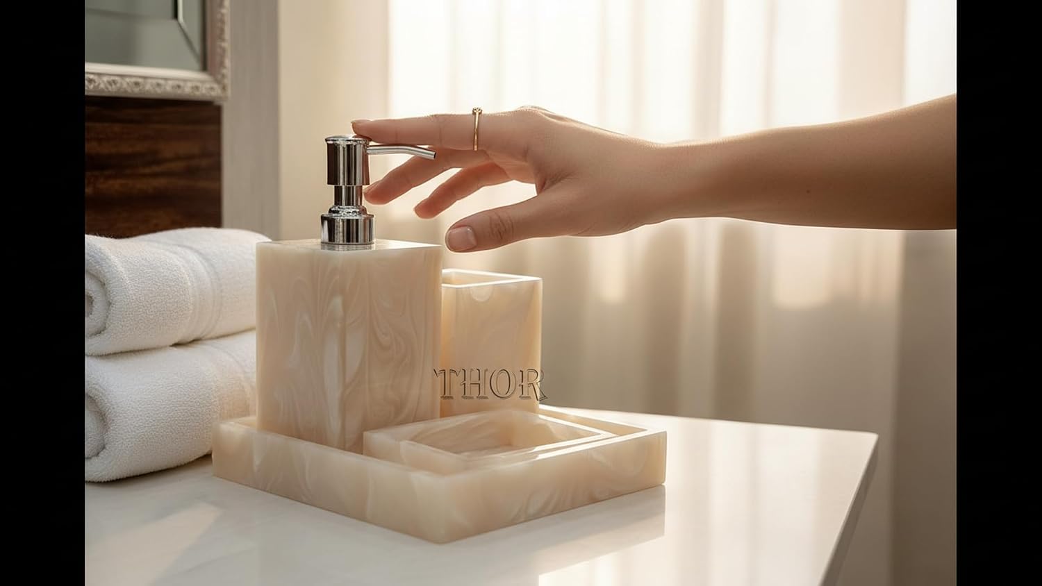 Stylish Luxury Bathroom Sets Stone - Bathroom Accessories Decor/Soap Dispenser, Tooth Brush Holder and Soap Dish and