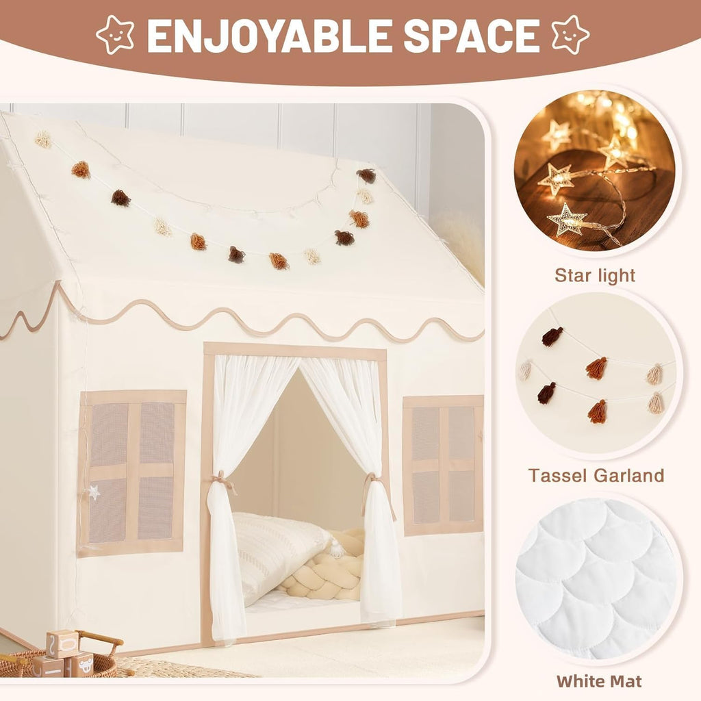 Kids Play Tent Indoor: with Mat, Tassel Garland - Girl Tent Indoor Playhouse for Kids Toys for Boy Girl Birthday Gift