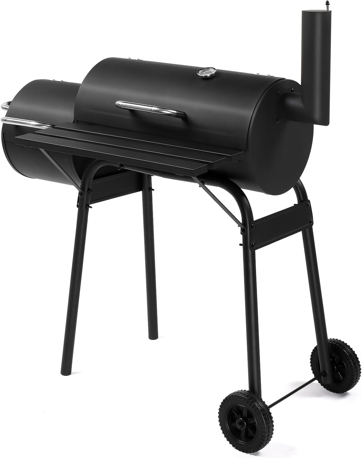 Barrel Charcoal Grill with Offset Smoker, Large BBQ Outdoor Smoker Grill with Wheels for Party Garden Patio and