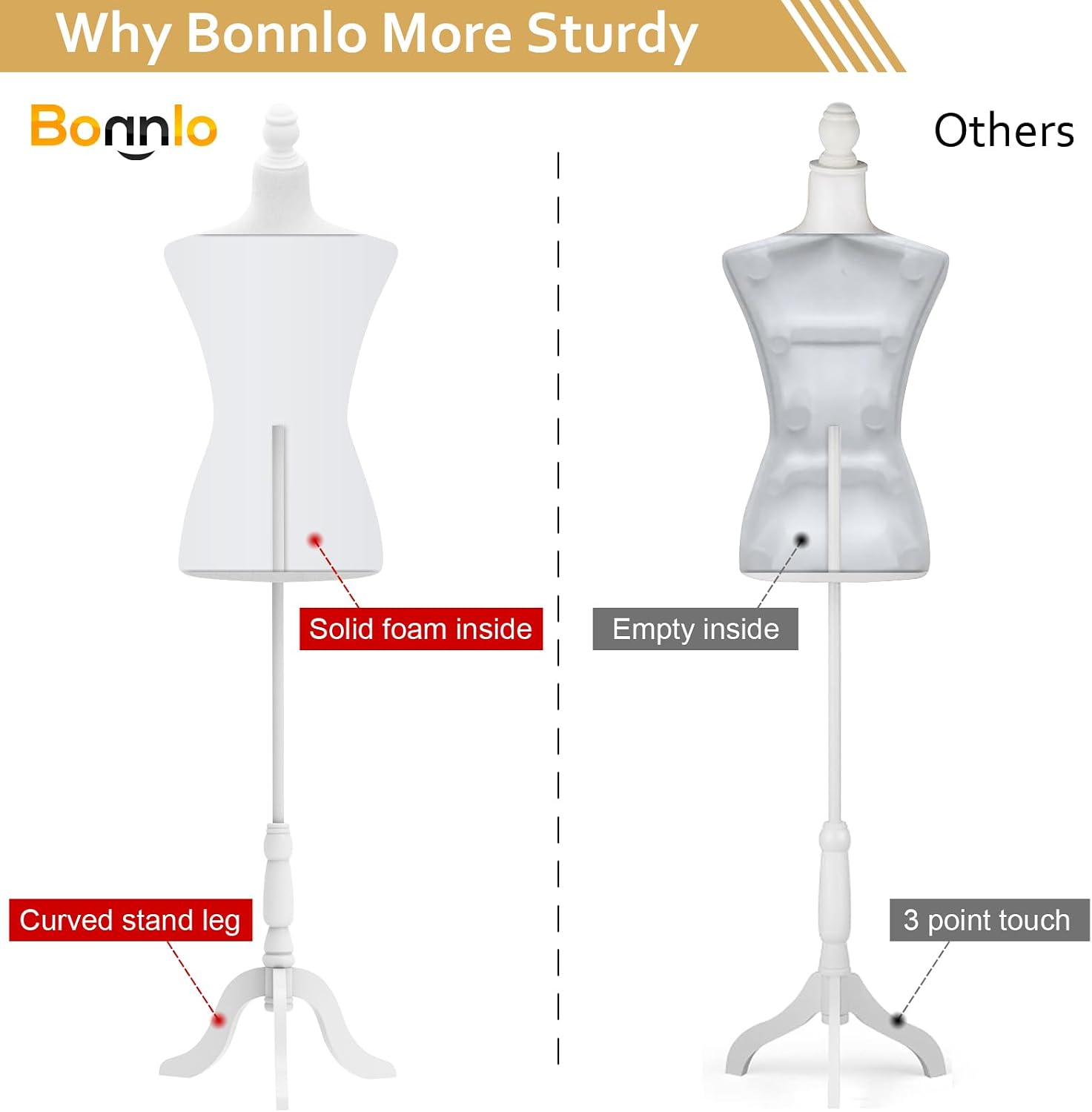 Female Dress Form Pinnable Mannequin Body Torso with Wooden Tripod Base Stand (White, 6)