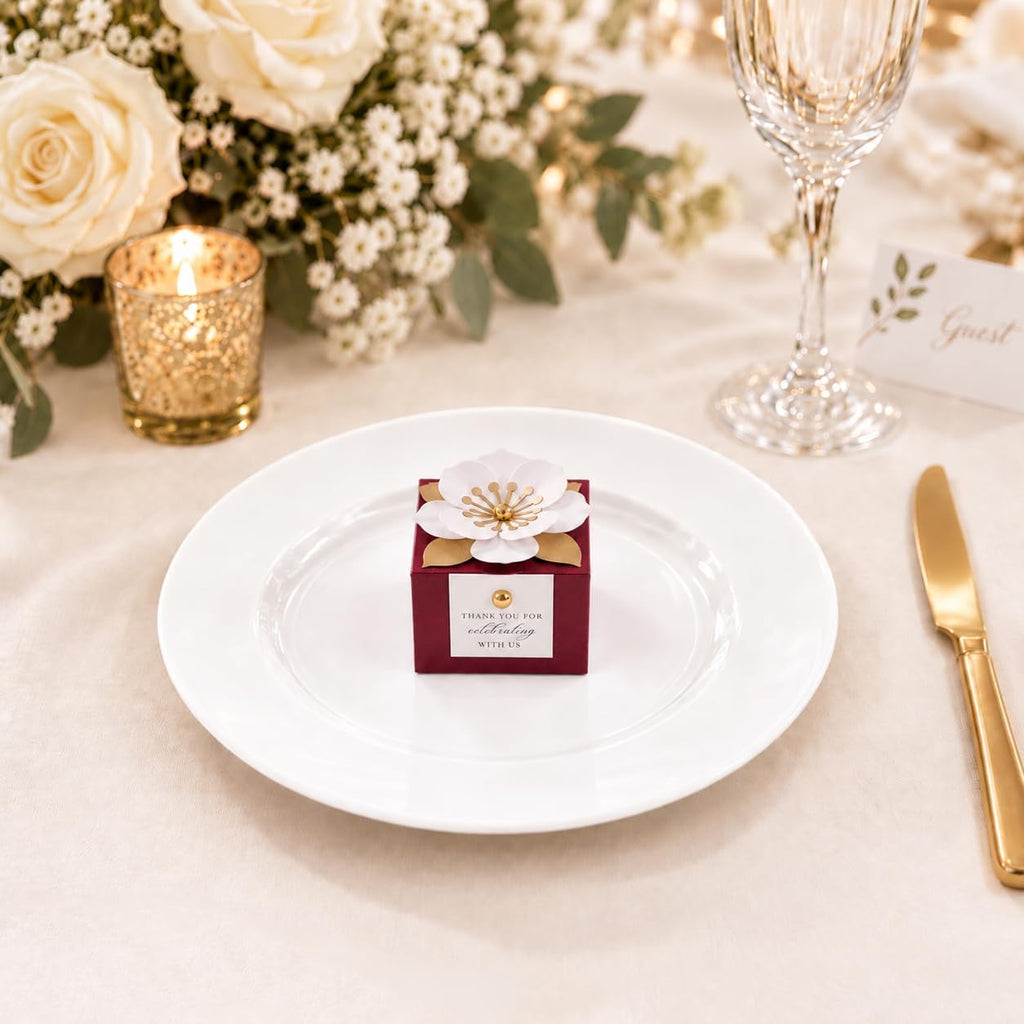 20 PCS Small Favor Boxes, Burgundy Candy Boxes 2.55x2.55x1.77