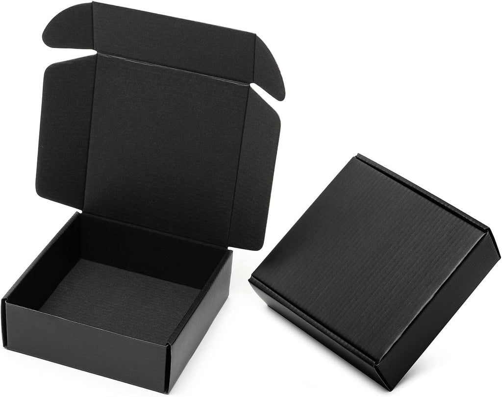 6x6x2" Small Black Shipping Boxes - 24 Pack Corrugated Cardboard Mailing Box Packaging for Small Business - Tab