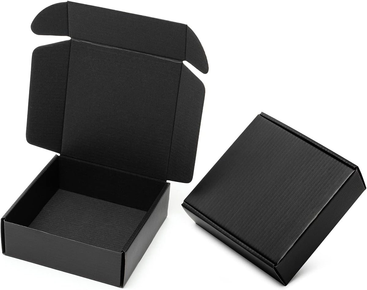 6x6x2" Small Black Shipping Boxes - 24 Pack Corrugated Cardboard Mailing Box Packaging for Small Business - Tab