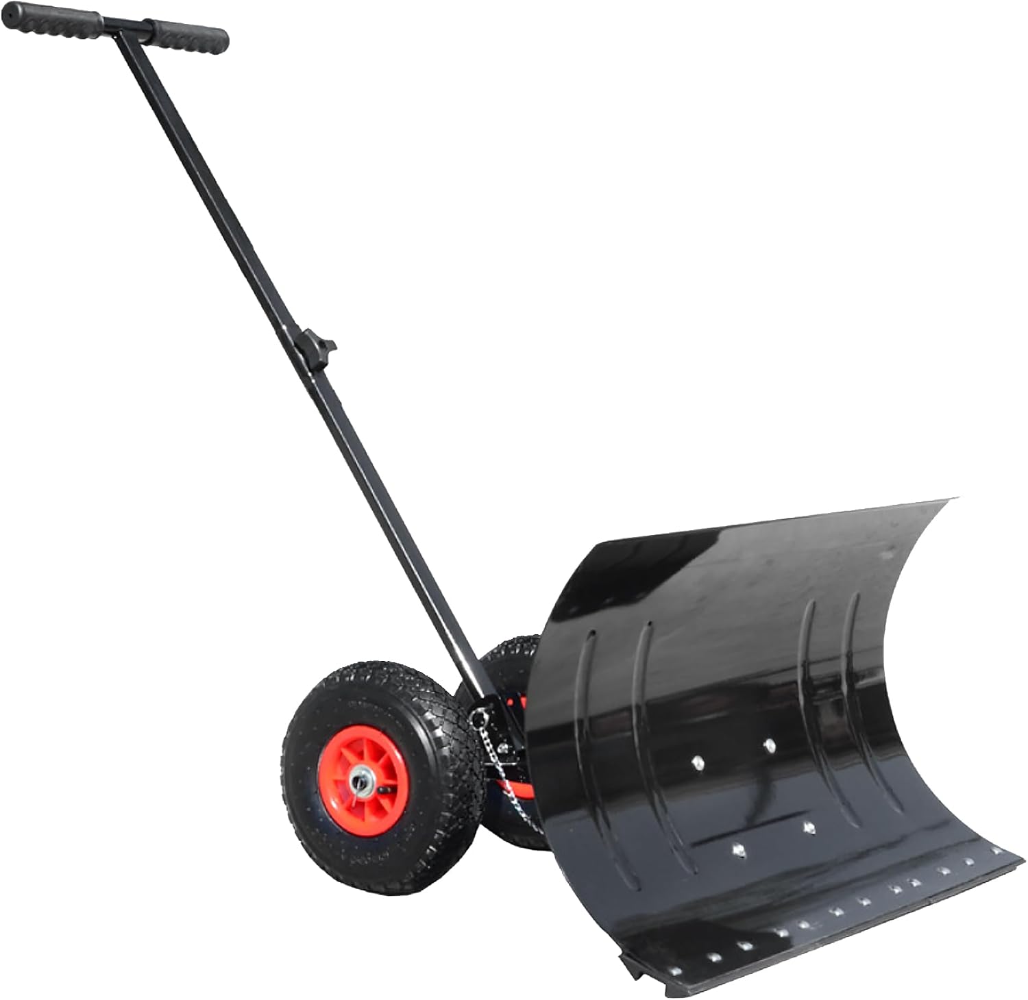 Snow Shovel for Driveway with Wheels | Metal Snow Pusher, 29" Adjustable Blade, Heavy Duty Snow Plow, Driveway Snow