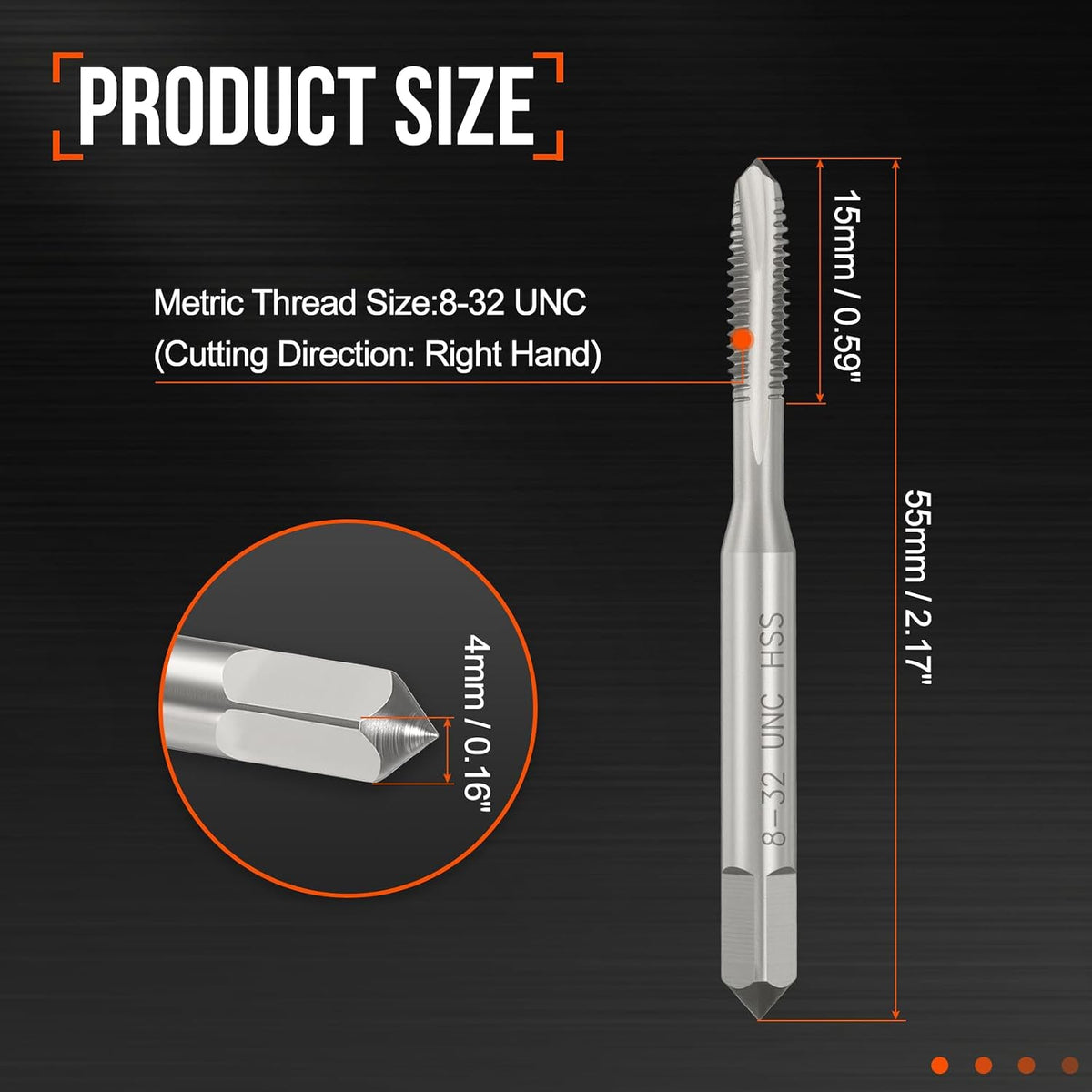 8-32 UNC Spiral Point Tap M2 High Speed Steel Polished Finish