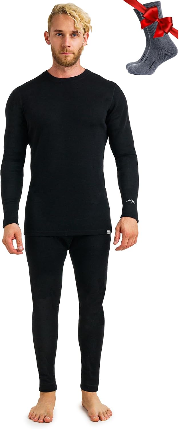 100% Merino Wool Base Layer Men Set - Thermal Underwear for Men Long Johns | Lightweight, Midweight, Heavyweight Long