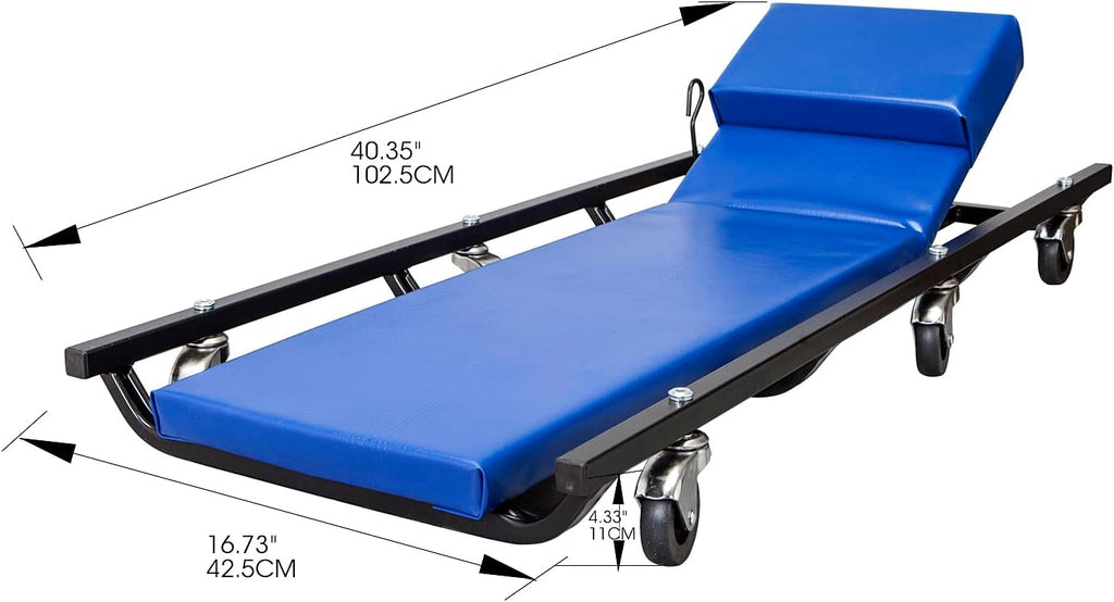 40" Padded Rolling Garage/Shop Creeper with Adjustable Headrest and 6 Casters,Mechanic Cart, Blue TR6452 Torin