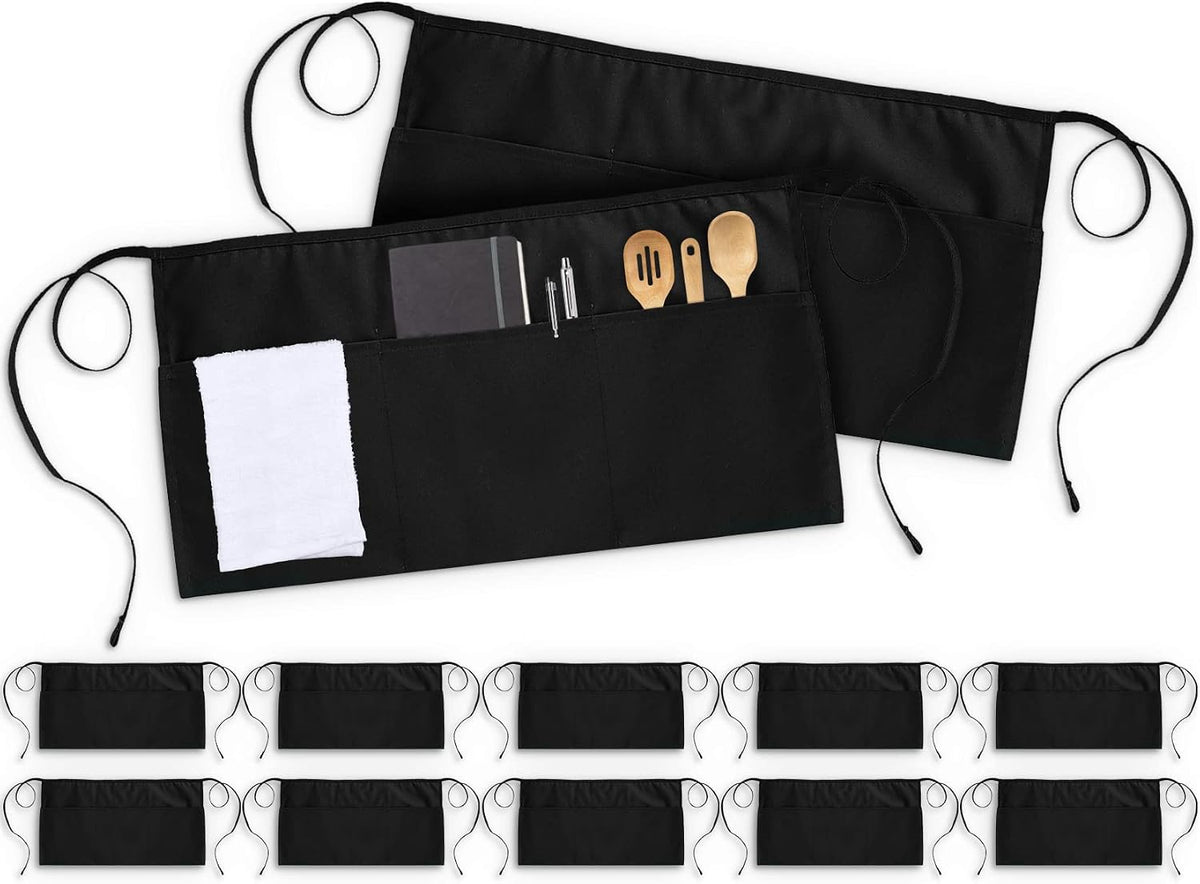Server Waist Aprons 12 Pack with 3 Pockets 100% Polyester